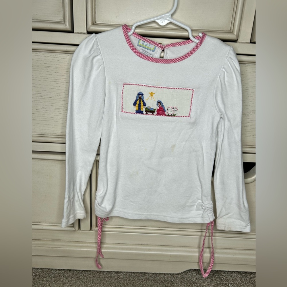K&L Christmas Nativity Smocked Appliqué Top